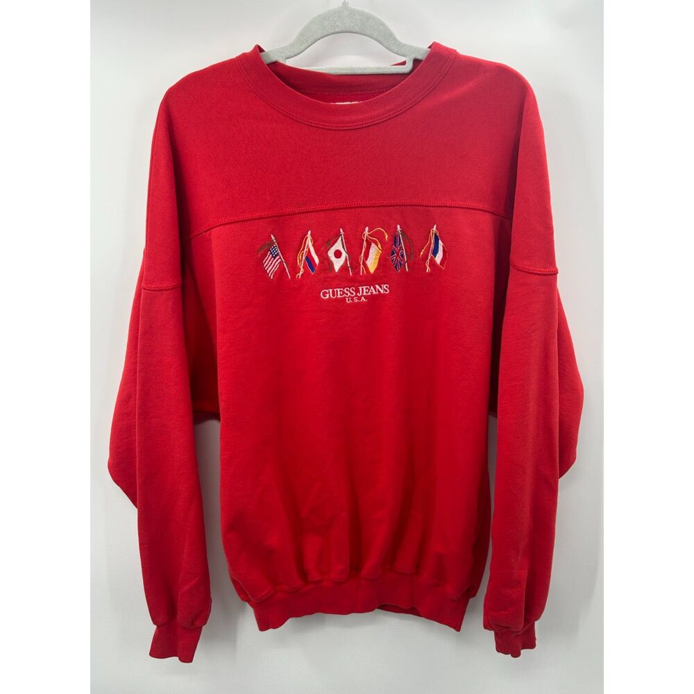 VTG 80s Guess Jean George Marciano International Flag Red Crewneck Sweatshirt L